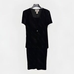 ANOTHER THYME Women's 12 Black Velvet Silver Glitter Stretch Formal Dress 2-fer